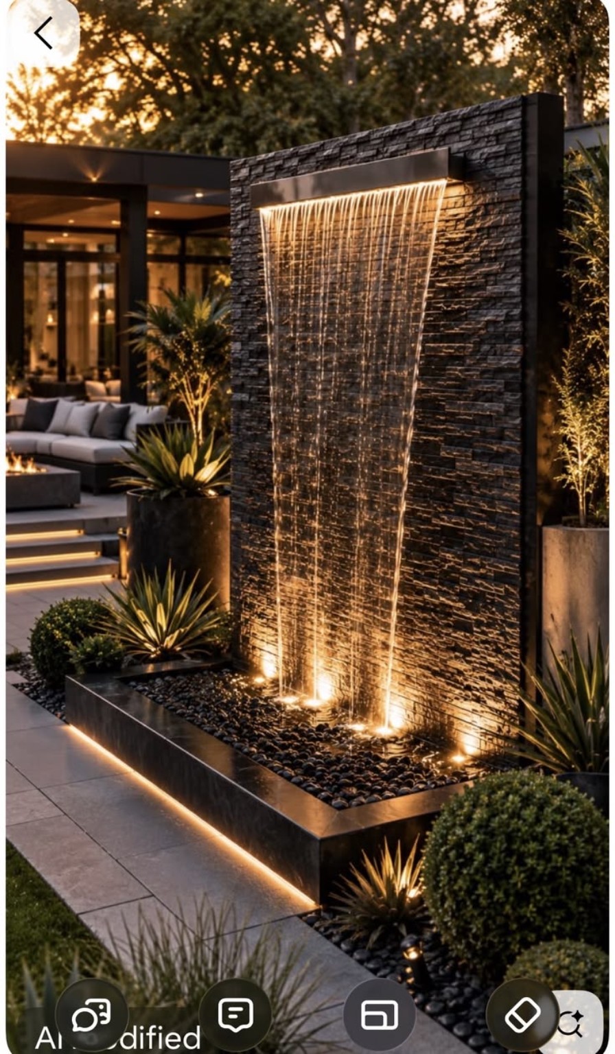 Premium resort-style illuminated water wall fountain