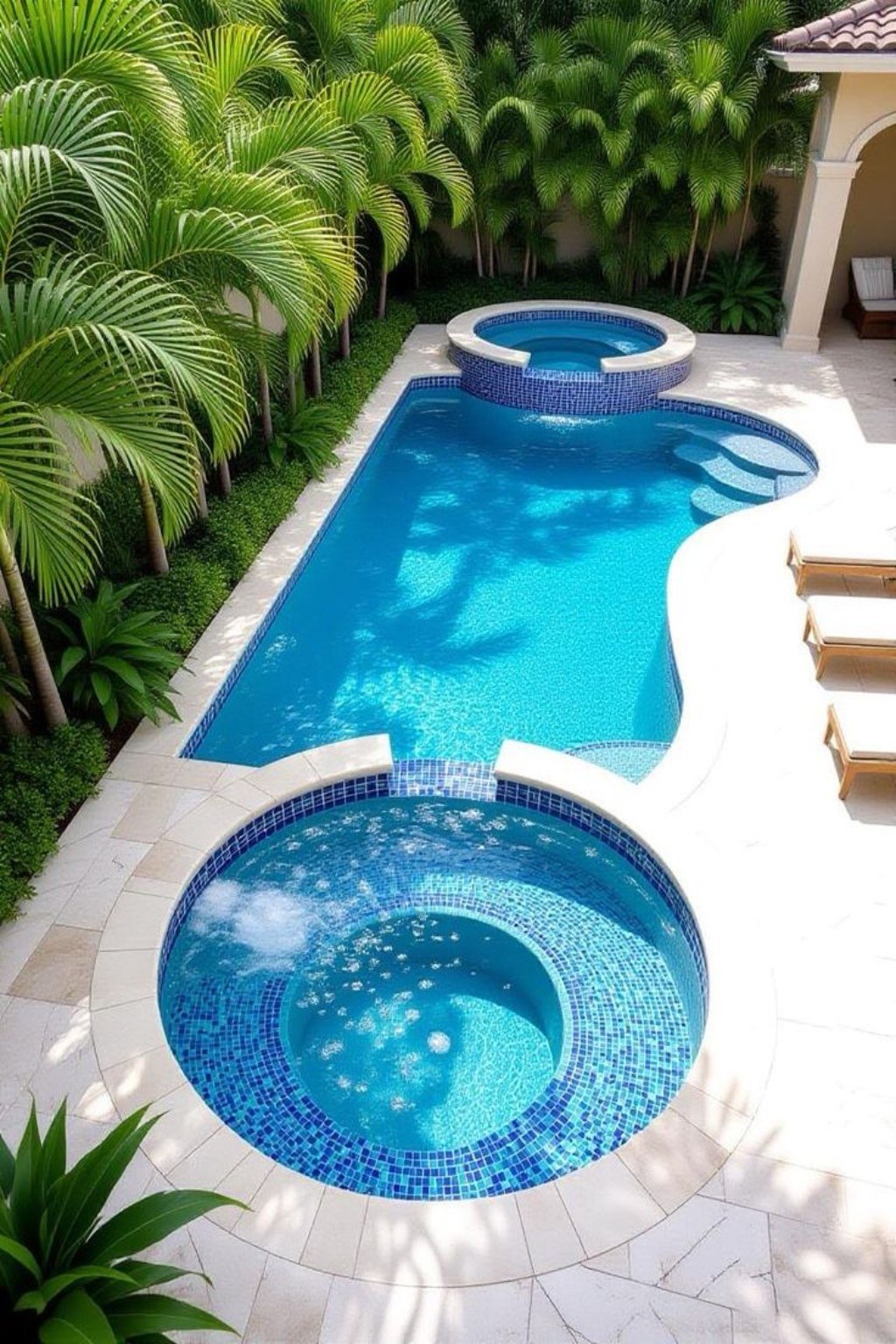 Premium swimming pool with integrated spa and mosaic finish