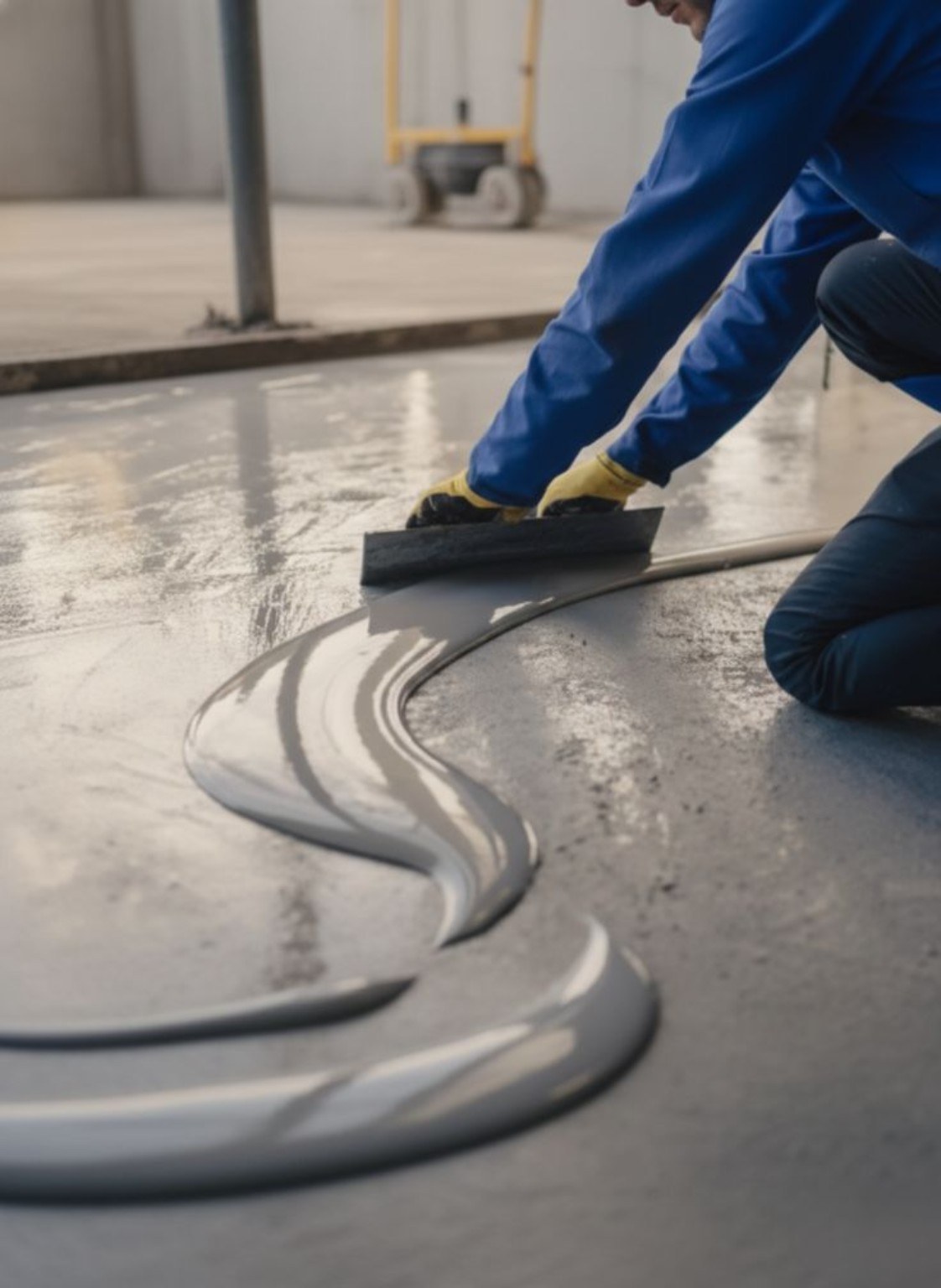 Professional applying waterproofing material with a hand tool